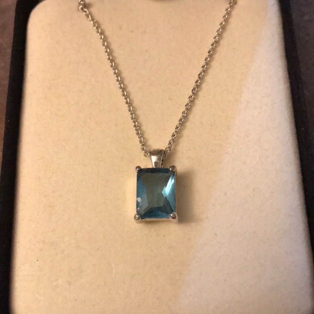 Blue Topaz Emerald Cut Necklace